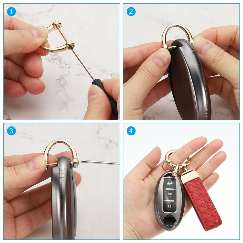 [PATIKIL] レザーリストレットキーチェーン 2個入りPUカーキーチェーンホルダーユニバーサル装飾リストキーチェーン 2つのキーリング 紛失防止Dリング ドライバー付き 男性と女性用 黒