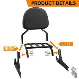 NOVALLA Passenger Backrest Sissy Bar with Luggage Rack Fit 200mm Fender Compatible with Harley Softail Fat Boy Night Train 2006-2017 (Black)