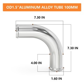 GASHER 1PCS 90 Degree Elbow Aluminum Alloy Tube Intercooler Pipe Air Intake Tube 1.5"OD, Leg Length 4" (100mm) with Bead Roll,