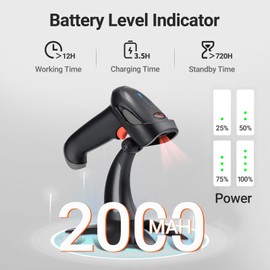 Tera Barcode Scanner Wireless 1D 2D QR with Stand: Battery Level Indicator 3 in 1 Works with Bluetooth 2.4G Wireless USB Wired Handheld Bar Code Reader with Vibration Alert HW0002 Grey