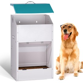 ZHEQOGZH Galvanized Automatic Dog Feeder Large Breed 45 Pounds, Metal Dog Food Gravity Feeder Extra Large Automatic Pet Feeder, Easy to Move with Wheels