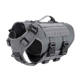 ICEFANG Tactical K9 Operation Harness,6X Buckle,Working Dog MOLLE Vest with Handle,3/4 Body Coverage,Hook and Loop Panel for ID Patch,No Pulling Front Clip (S (Chest 22"-27"), WG)