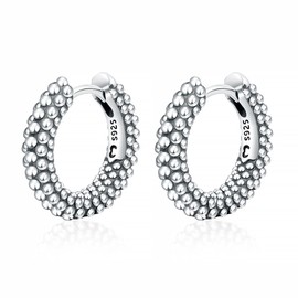 Silver earrings for women 925 with texture of small balls. Hoop earrings made of 925 silver for women or 18 carat gold, ideal as a gift for Mother's Day... earrings girls. Jewellery women, Gold -