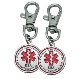 ESA Dog Tag Pack of 2 Accessories Emotional Support Animal Double Sided Red Medical Alert Symbol Medal for Small Dogs Use for Collars Harness Vest Easy to Switch Pet ID