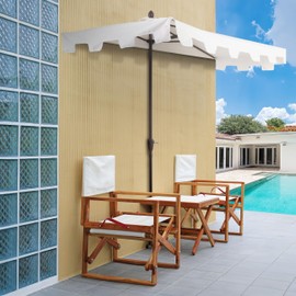 JONATHAN Y UMB1200B Sidney 9 ft. Classic MidCentury Rectangular Half Market Patio Umbrella with Crank, Wind Vent and UV Protection in Cream/White