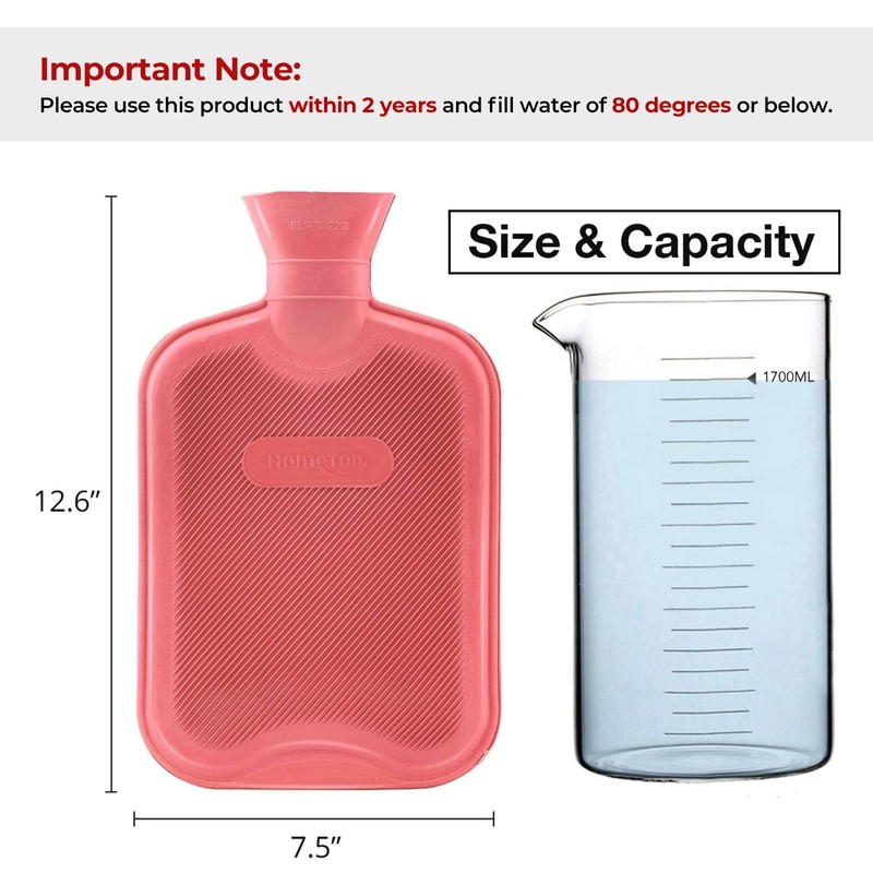 HomeTop Premium Classic Rubber Hot or Cold Water Bottle with