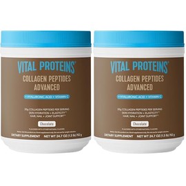 Vital Proteins Collagen Peptides Advanced, Hydrolyzed Peptides with Hyaluronic Acid and Vitamin C - Chocolate Flavor Powder, 24.7oz (Pack of 2)