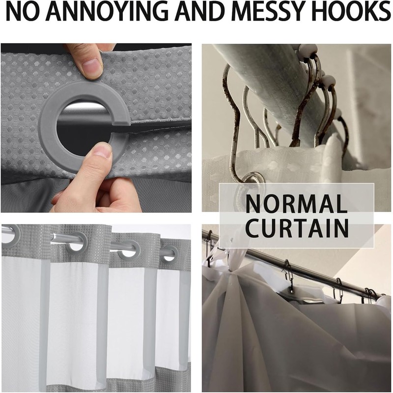 JYhoney No Hook Grey Waffle Weave Shower Curtain with Snap