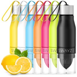 Water Bottle Fruit Infuser, BPA Free, Infusion Section, Fruit Squeezer Juicer, 650ml Sport Durable Leak Proof Camping Outdoors Detox Healthy Hydration (Blue)