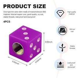 SHMZK 4 PCS Dice Tire Valve Stem Caps, Leakproof Dust Proof Dice Style Wheel Tire Valve Stem Cap Set, Dice Shape Wheel Valve Stem Cover Decor for Car SUV Truck Bike Motorcycle (Purple)