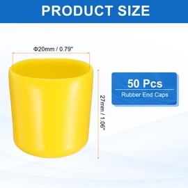 sourcing map 50pcs Round Rubber End Caps 20mm ID Bolt Covers Caps Vinyl Rubber Flexible Screw Thread Protectors for Metal Tube Rod Bolts, Yellow