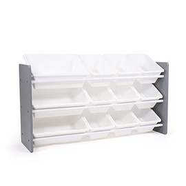 Humble Crew Made for Me Kids Toy Storage Organizer with 12 Storage Bins, Grey/White