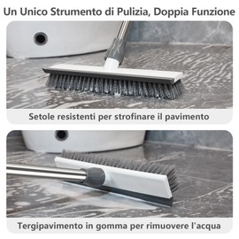 Mitclear Spazzola per Pavimenti con Manico Lungo(128cm), 2 in 1 Spazzole a Setole Rigide con Tergipavimento per la Pulizia di Piastrelle e Superfici in Legno, Cucina, Bagno, Terrazza, Patio, Garage