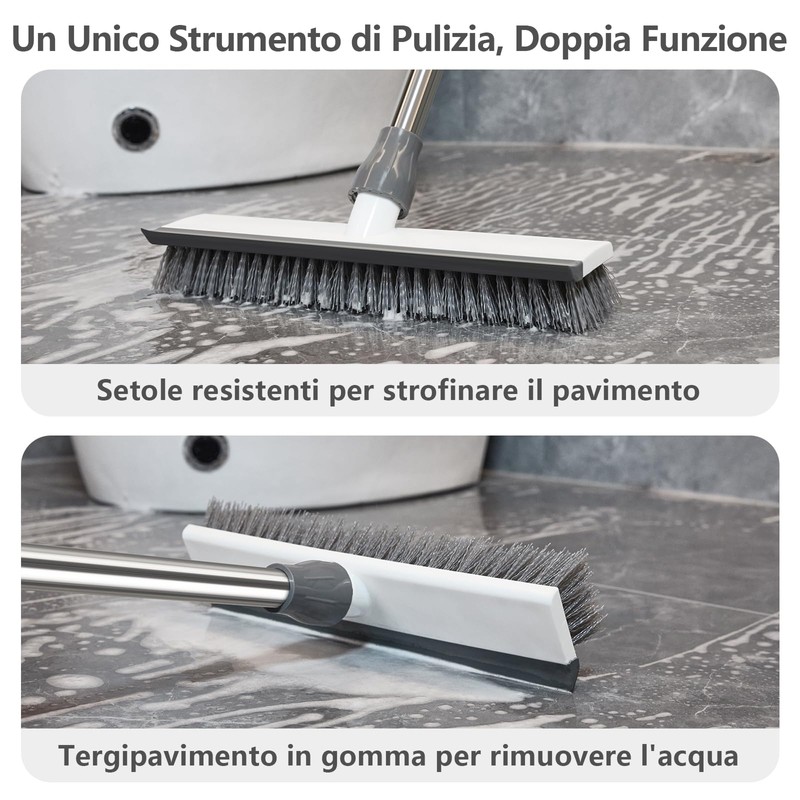 Mitclear Spazzola per Pavimenti con Manico Lungo(128cm), 2 in 1