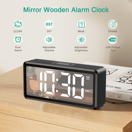 ORIA Digital Alarm Clock, Wooden Desk Clock with Dual Alarm, Large Display, Snooze, 5 Level Brightness, USB Port, Bedside Clock for Bedrooms