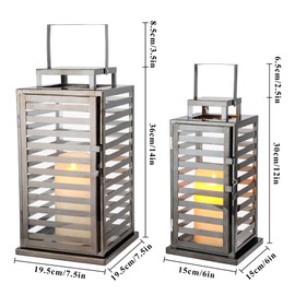 TRIROCKS Stainless Steel Lantern Set of 2, 15" Tall Decorative Candle Lanterns with Tempered Glass Panels, Indoor & Outdoor Home Decor for Living Room, Tabletop, Parties & Events - Black Finish