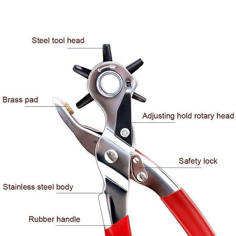 9" Leather Hole Punch Hand Pliers Belt Holes 6 Sized