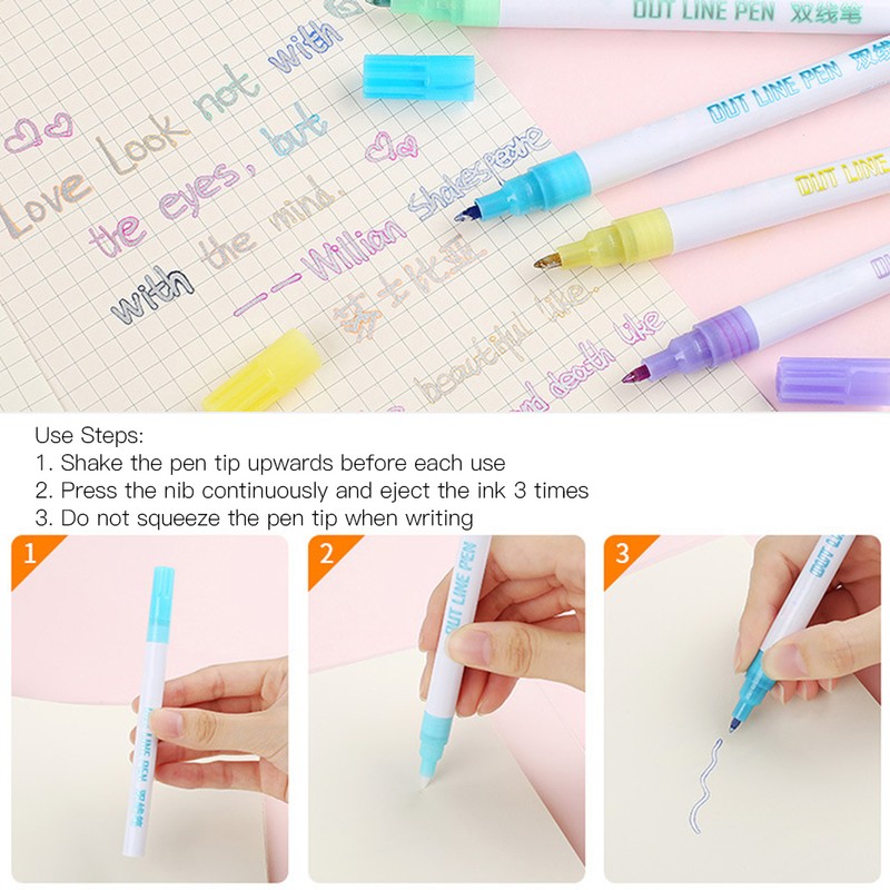 8Pcs Double Line Pen Color DIY Drawing Marker Highlighter Stationery