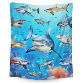 PUREGIFTS Shark Blankets for Shark Lovers - 50" x 60" Inches Warm Fuzzy Throw Blanket Gifts - Blue Cool Throws for Sofa, Work, Living Room
