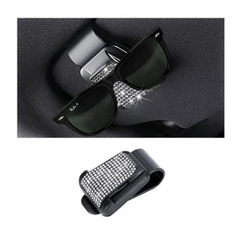 FALVFUN Bling Car Sun Visor Sunglasses Holders, Crystal Rhinestone Auto Eyeglasses Hanger Mount, Sparkly Diamond Ticket Card Clip Organizer for Women Girls, Universal for Vehicles (White