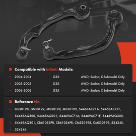 A-Premium 2 x Front Rearward Lower Control Arms, with Ball Joint, Compatible with Infiniti G35 2004 2005 2006, AWD