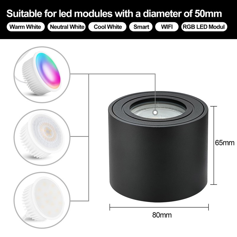 KYOTECH LED Surface-Mounted Spotlight, IP44, Black, Surface-Mounted Ceiling Light, Diameter