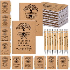 100 Pcs Mother's Day Spanish Christian Mini Notebooks with Ballpoint Pens Regalos Cristianos En Español Tree of Life Bible Verse Notepad Pocket Journal Religious Inspirational Gift for Women Church