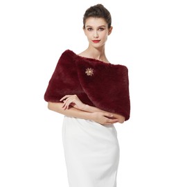 BEAUTELICATE Faux Fur Wrap Shawl Women’s Shrug Bridal Bridesmaid Stole for Winter Wedding Party Evening (One Size, Upgraded - Burgundy)