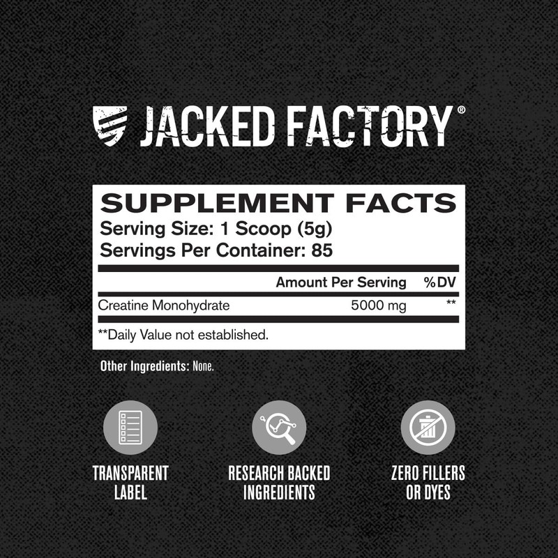 Jacked Factory Creatine Monohydrate Powder 425g - 5g Daily Creatine