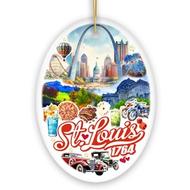 Spectacular St. Louis City Ceramic Art Ornament, Vintage Missouri Souvenir and Christmas Decor (Oval)
