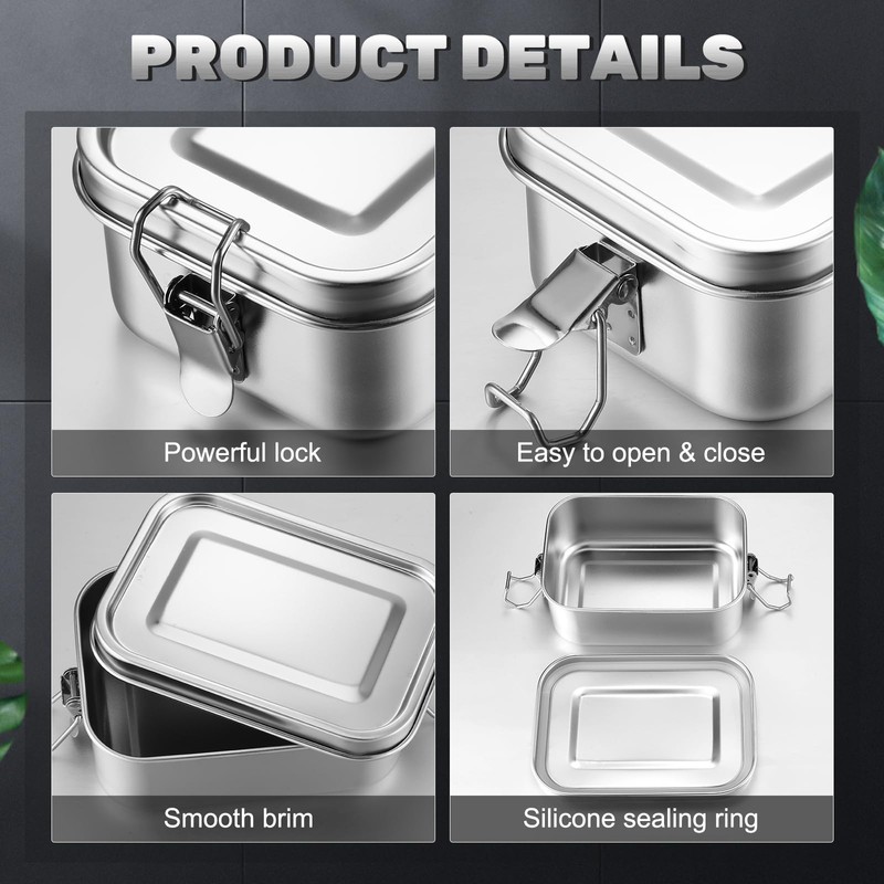 4 Pcs Leak-Proof Lunch Box 550ml Stainless Steel Bento Lunch