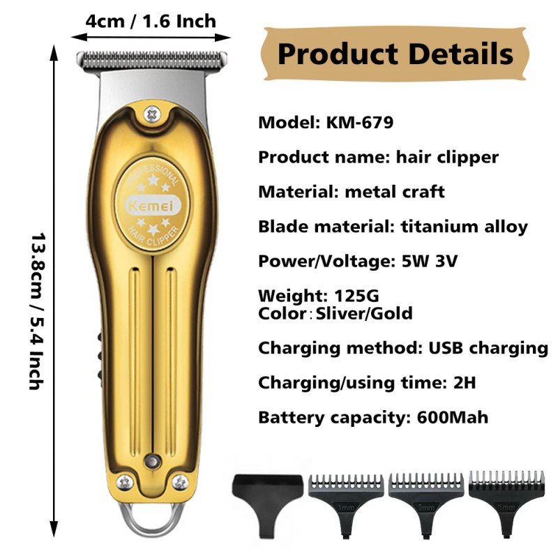 Kemei-679 Hair Clippers Trimmer Cutting Beard Wireless Barber Shaving Machine
