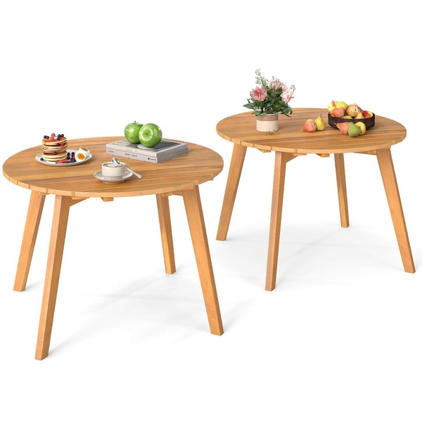 Tangkula Outdoor Side Table, 24.5 Inch Acacia Wood Round Accent