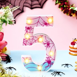 Leinuosen Spider LED Number Lights Birthday Party Decoration Pink Spider Light up Numbers Women Birthday Supplies for Marquee Night Christmas Gift Baby Shower(Number 5)