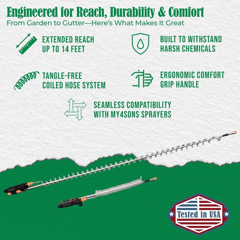 MY4SONS – 14ft Telescoping Spray Wand with Coiled Hose –