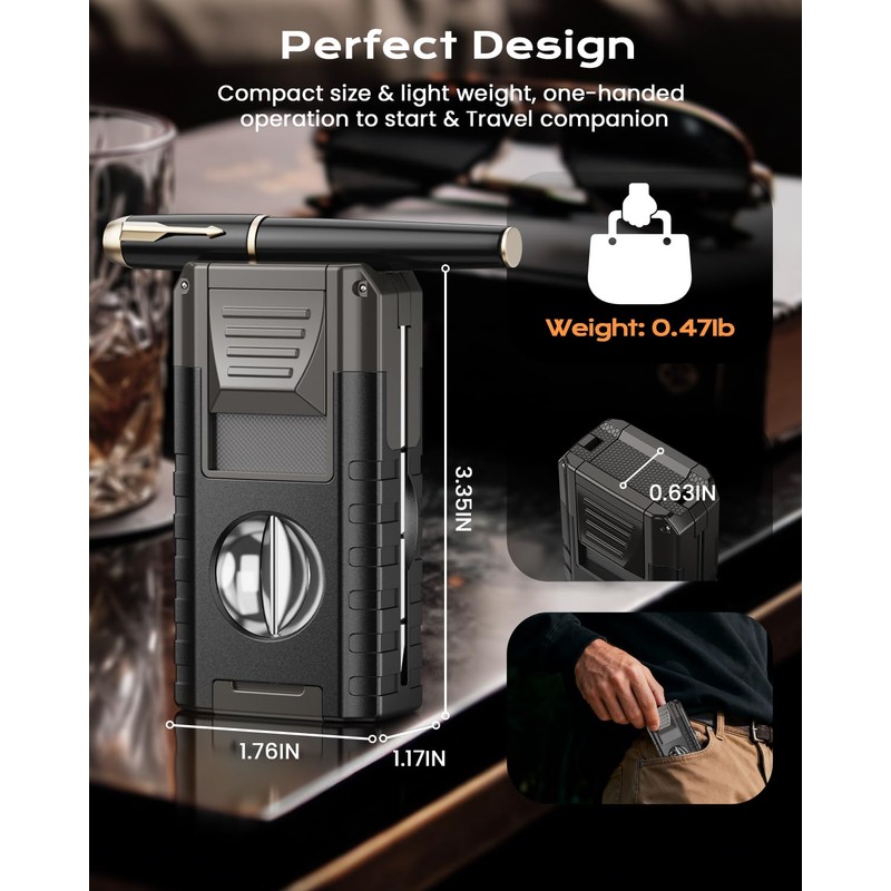 6-in-1 Torch Lighter, Torch Lighters with V & Straight Cutter,
