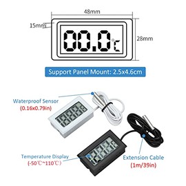 2 Minitermómetros Digitales para Interior/exterior con Sonda, Monitor Electrónico de Temperatura, Termómetro para Congelador, para Pecera, Refrigerador, Incubadora, Etc.(Negro + )