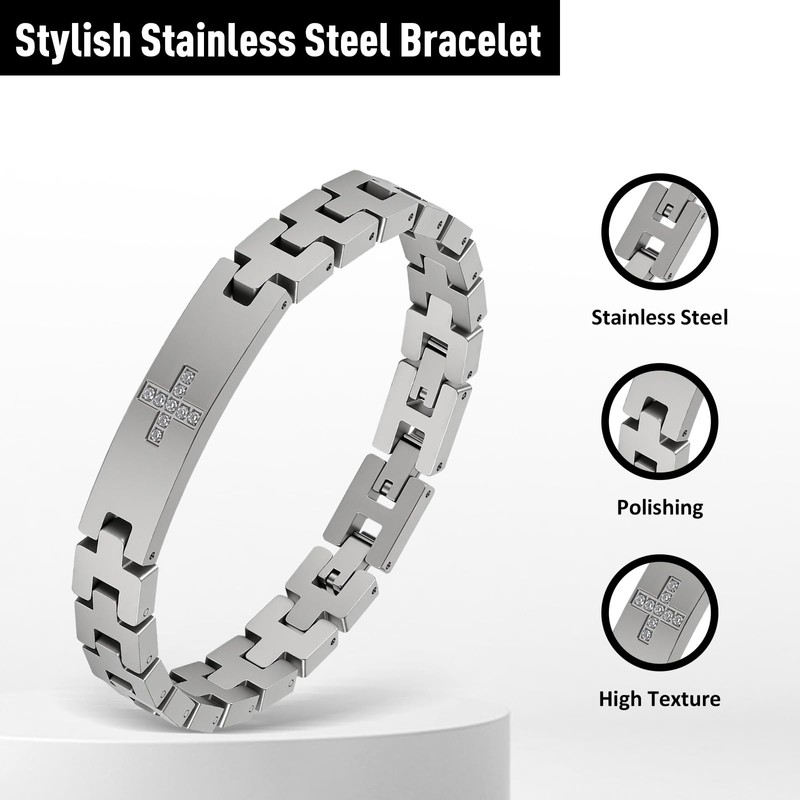 Feifuli Men's Stainless Steel Bracelet 7.3-8.7 Inches Solid Thick Chain