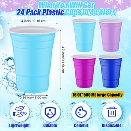 Patelai 24 Pack 16 oz Neon Plastic Cups Disposable Colorful Party Cups for Fiesta, Bachelorette, Wedding, Birthday Party Supplies & Neon Drinkware Decorations(Purple, Blue)