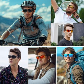 Ofwin - anteojos de sol polarizadas deportivas para hombres y mujeres envolventes alrededor de medio marco para ciclismo, pesca, bicicleta, correr, sol, protección UV, Marco negro mate/lente de espejo