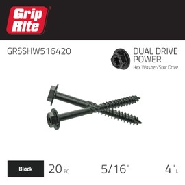 Grip Rite GRSSHW516420 5/16-inch by 4-inch Dual Drive for 3/8-inch Hex and T-25 Star Drive Prime Guard Plus Structural Screws 20 Count