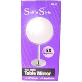 Soft 'n Style Dual-sided Table Makeup Mirror 6.5" Dia, Regular & 5x Magnifying