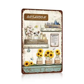 Vintage Farmhouse Bathroom Metal Tin Signs Rustic Flower Bathroom Decor Wall Art Country Bathroom Wall Decor 8X12 Inches
