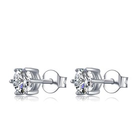 Platinum Plated Sterling Silver Solitaire Moissanite Stud Earrings (5 MM Round, 1 CT TWT DEW, CERTIFIED)