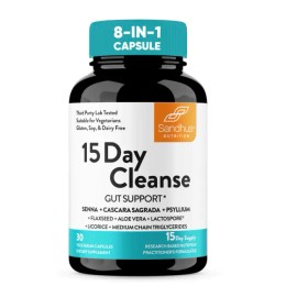 15 Day Herbal Supplement Capsules with Senna, Cascara Sagrada & Psyllium Husk, Non-GMO Digestive Support Formula, Made in USA, 30 Count