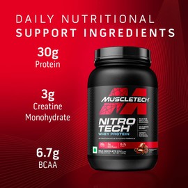 Whey Protein Powder | MuscleTech Nitro-Tech Whey Protein Isolate & Peptides | Protein + Creatine for Muscle Gain | Muscle Builder for Men & Women | Sports Nutrition | Chocolate, 2.2 lb (22 Servings)
