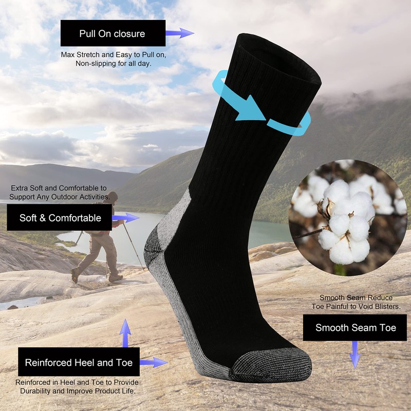 Ortis Men's Cotton Cushion Crew Socks Moisture Wicking Breathable Thick