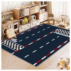Kids Rug,Children's Room Rug, Fun Car Park Kids Play Mat, Rail City Living Carpet, Washable Non-Slip Children's Carpet (Racetrack, 31x47in)