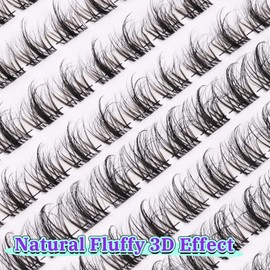 Natural Cluster Lashes Fluffy LC Curl Eyelash Extensions Wispy 96 Pcs Clear Band Lash Individuals Pack 12-14MM DIY at Home Lashes Pack by Mavphnee