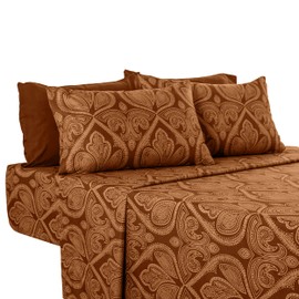 Lux Decor California King Sheet Sets, 6-Pc Cooling Bed Set, Breathable Hotel Style Sheets, Microfiber Sheets Deep Pockets, Easy-Fit, Soft & Wrinkle Free Oeko-Tex Paisley Bed Sheets (Cal King, Brown)